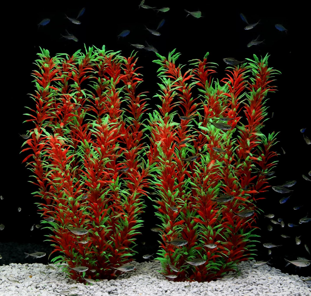 JIHAQUA Aquarium Decor Plastic Plants Extra Large 21 Inches Artificial Fish Tank Plants Tall Fish Tank Decorations (Wine 2pcs)