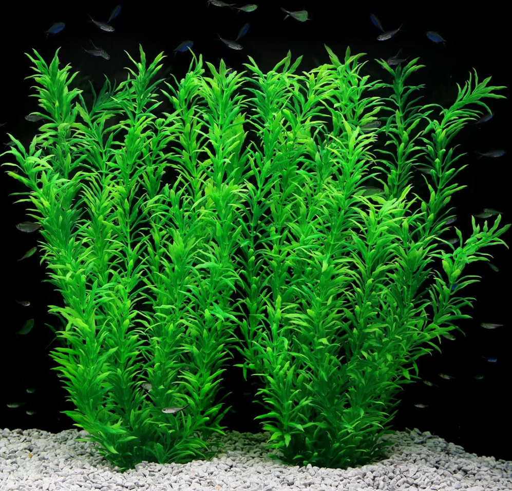 JIHAQUA Aquarium Decor Plastic Plants Extra Large 21 Inches Artificial Fish Tank Plants Tall Fish Tank Decorations (Green 2pcs)