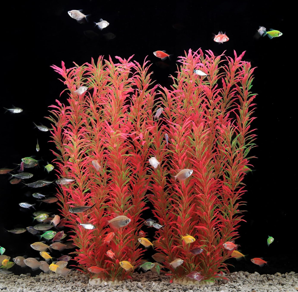 JIHAQUA 2 Pack Aquarium Decor Plastic Plants Extra Large 21 Inches Tall Fish Tank Decorations (Pink 2pcs)
