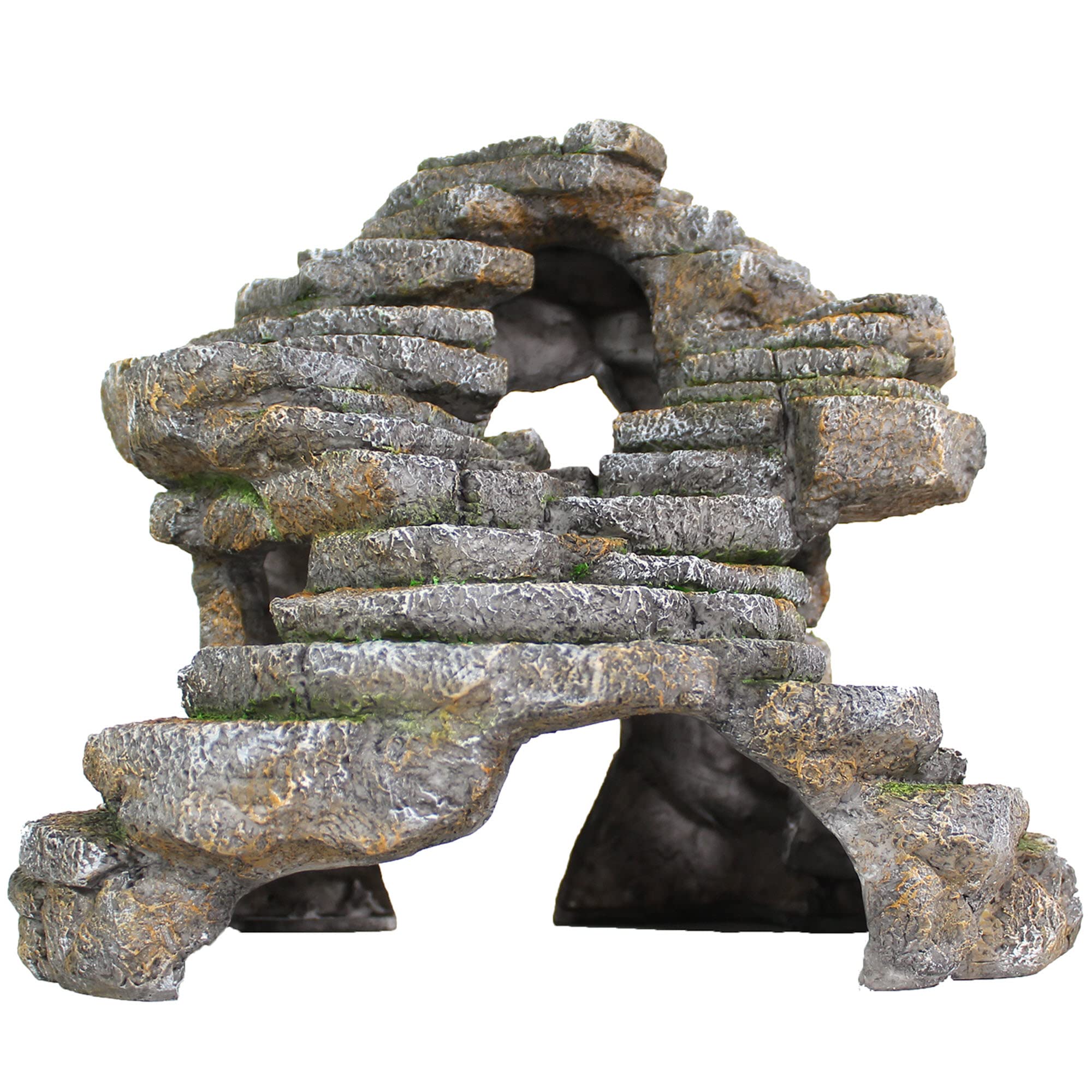 Penn-Plax Reptology Shale Scape Step Ledge & Cave Hideout - Durable Resin Reptile Platform for Climbing & Basking -Realistic Rock Decor for Territorial Fish & Reptiles -Blue Camo, 11.8 x 9.5 x 10.5 In