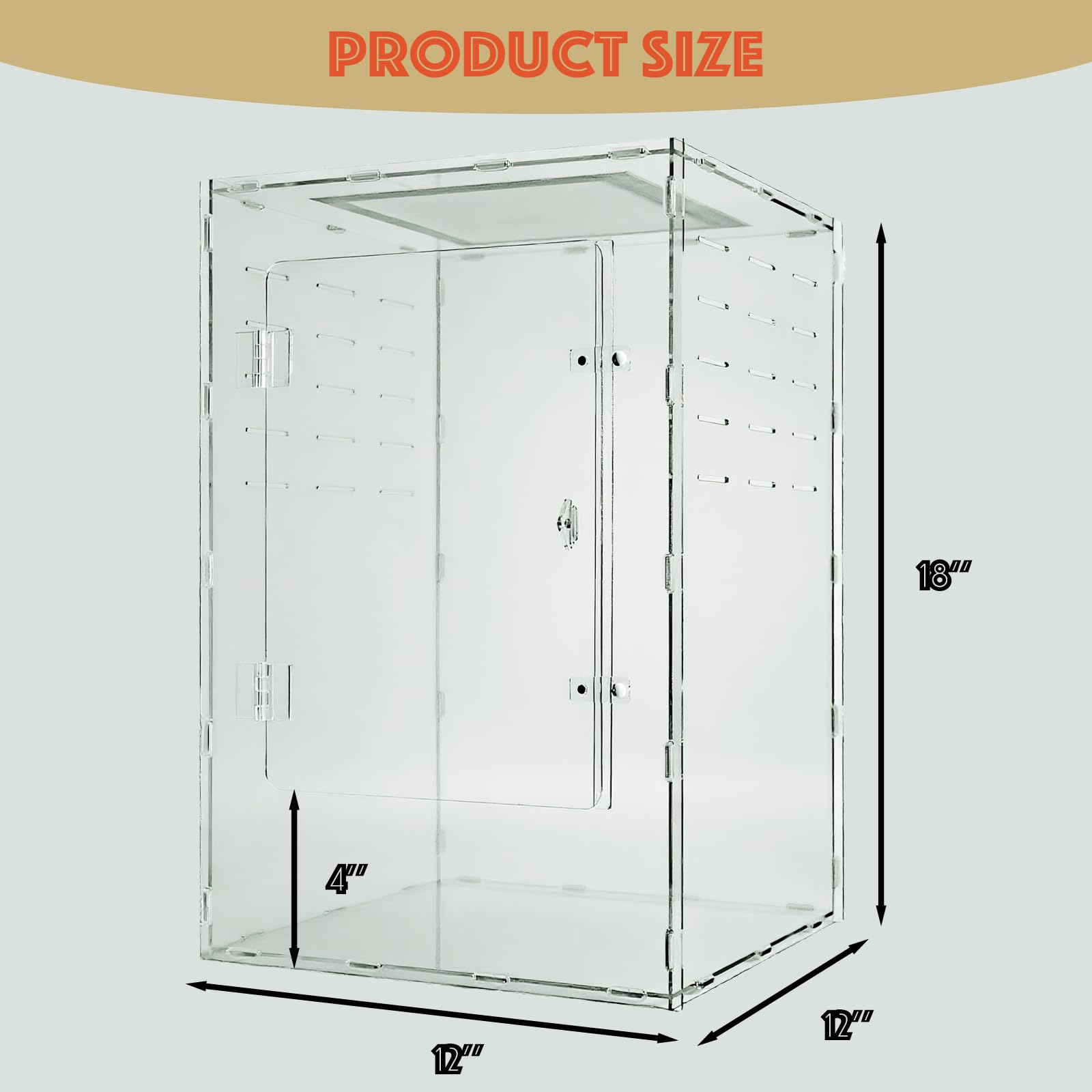 12x12x18 Reptile Tank 10 Gallon – Acrylic Reptile Enclosure Terrarium for Crested Gecko, Lizards, Spiders & Snakes – Clear Lizard Habitat Terrarium