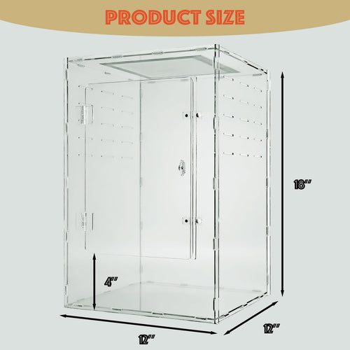 12x12x18 Reptile Tank 10 Gallon – Acrylic Reptile Enclosure Terrarium for Crested Gecko, Lizards, Spiders & Snakes – Clear Lizard Habitat Terrarium