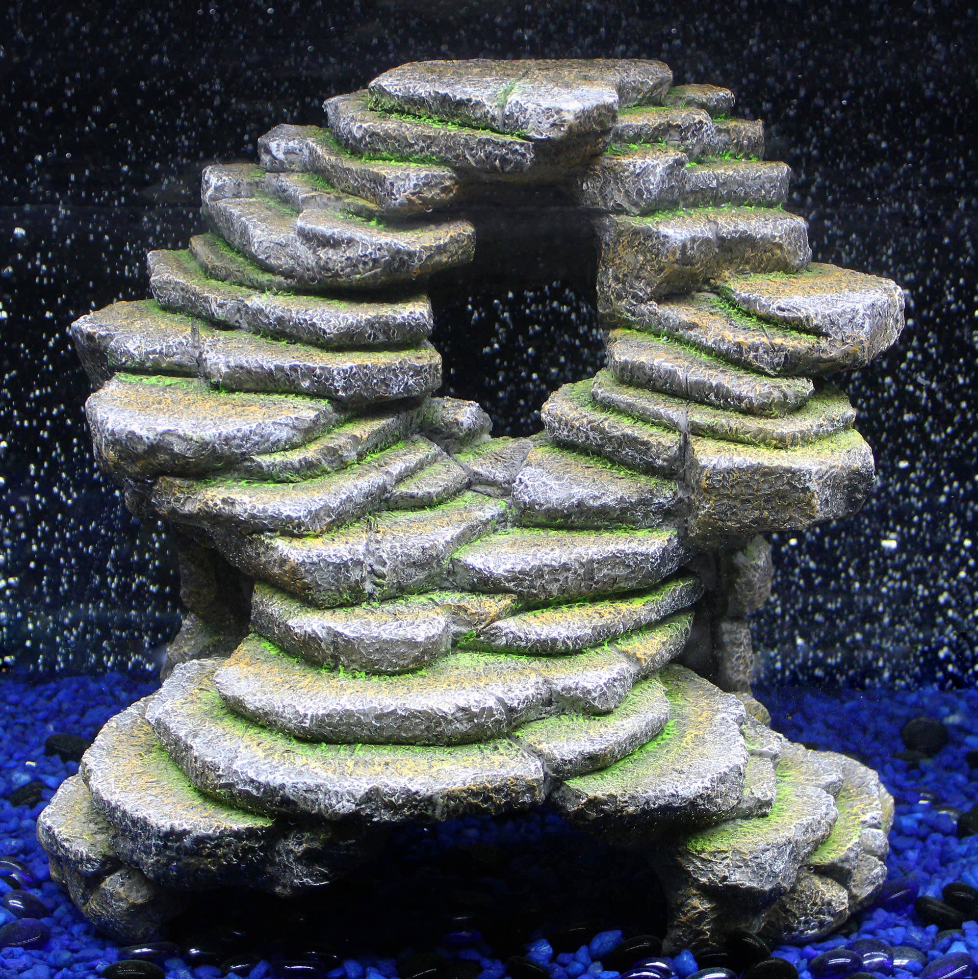 Penn-Plax Reptology Shale Scape Step Ledge & Cave Hideout - Durable Resin Reptile Platform for Climbing & Basking -Realistic Rock Decor for Territorial Fish & Reptiles -Blue Camo, 11.8 x 9.5 x 10.5 In