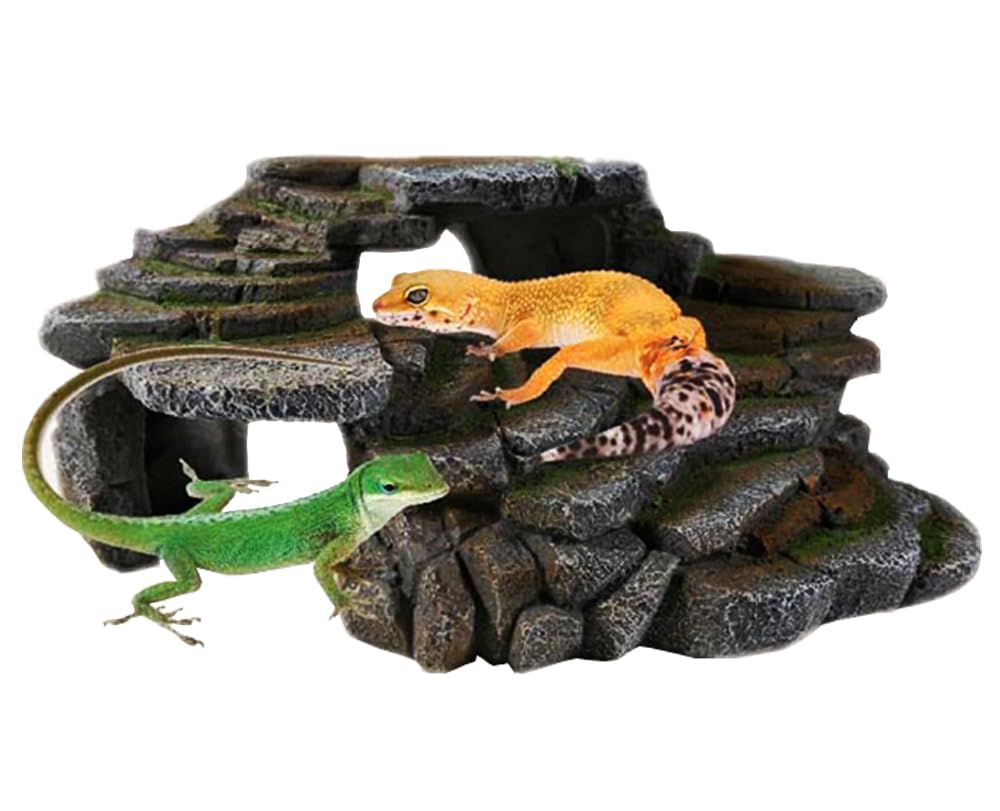 PENN-PLAX (REP183) Reptology Shale Scape Step Ledge & Cave Hideout – Decorative Resin for Aquariums & Terrariums – Great for Reptiles, Amphibians, and Fish – Large