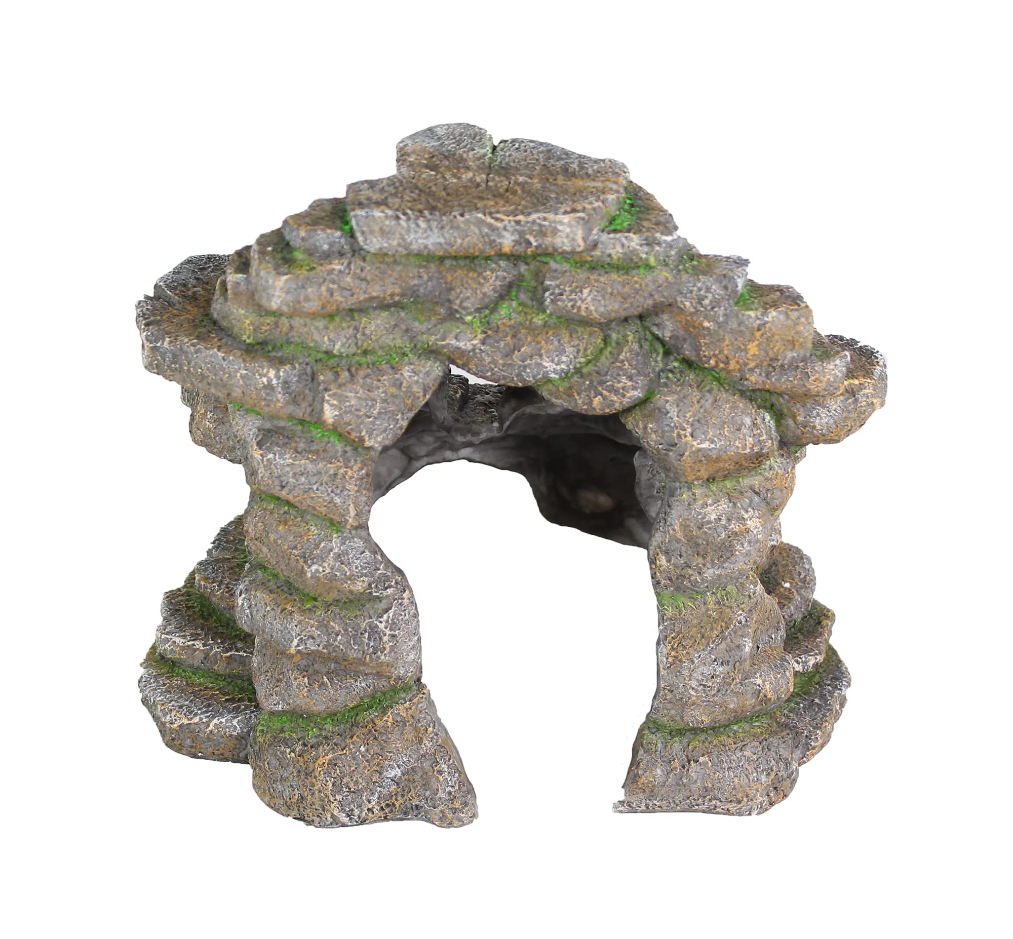 Penn-Plax Reptology Shale Scape Step Ledge & Cave Hideout - Durable Resin Reptile Platform for Climbing & Basking -Realistic Rock Decor for Territorial Fish & Reptiles -Blue Camo, 11.8 x 9.5 x 10.5 In
