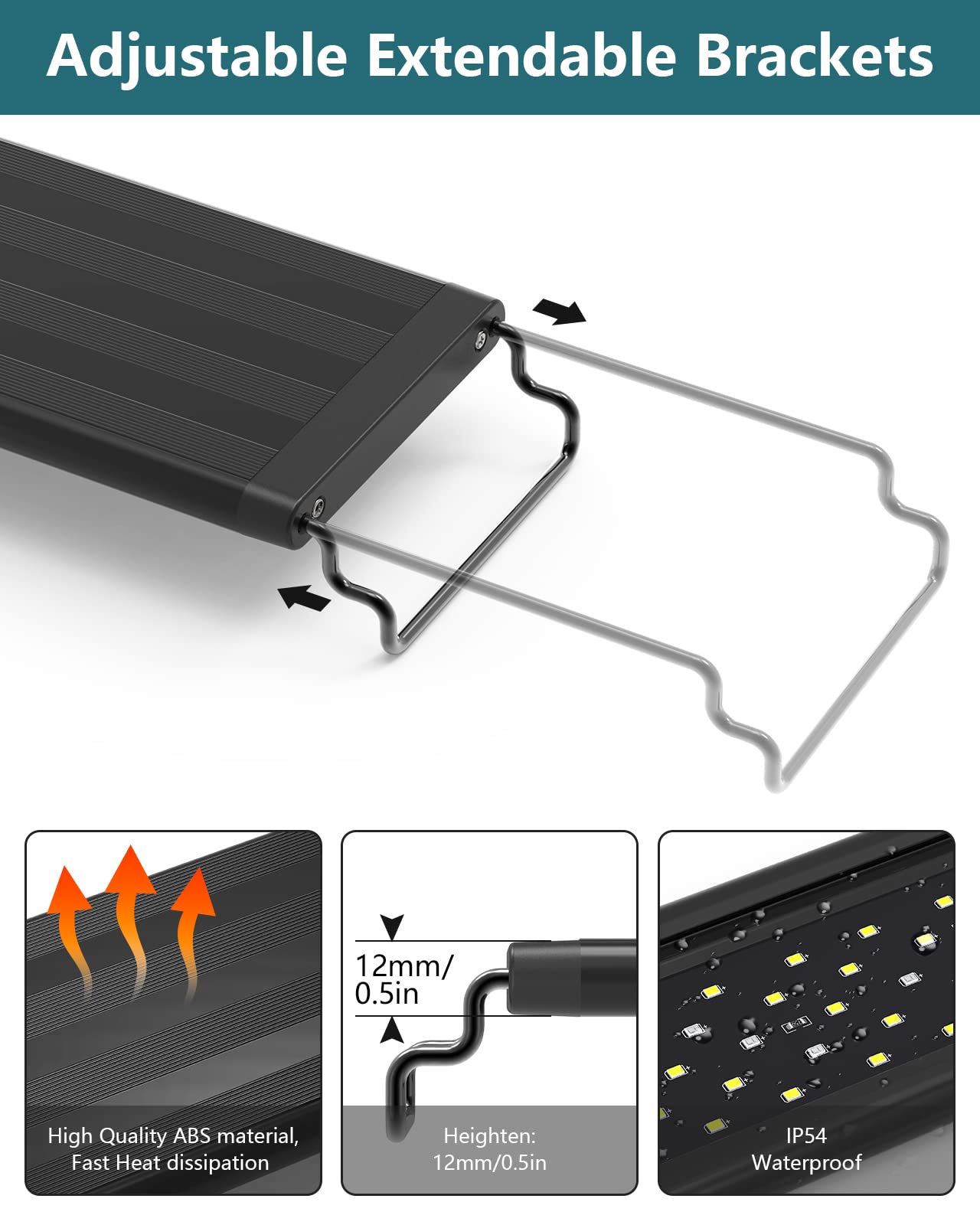 SEAOURA Led Aquarium Light for Plants-Full Spectrum Fish Tank Light with Timer Auto On/Off, 12-18 Inch, Adjustable Brightness, White Blue Red Green Pink LEDs with Extendable Brackets for Freshwater